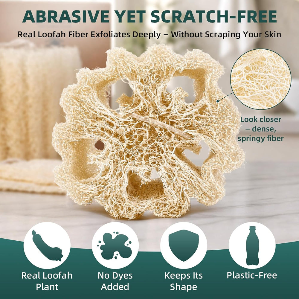 Natural Egyptian Loofah Sponge, Exfoliating Body Scrubber, 3 Pack