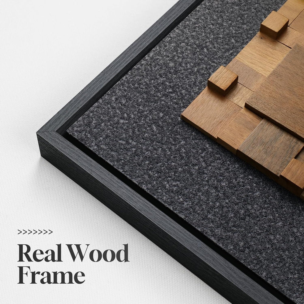 Framed 3D Textured Wood Wall Art for Living Room, Abstract Geometric 20x20