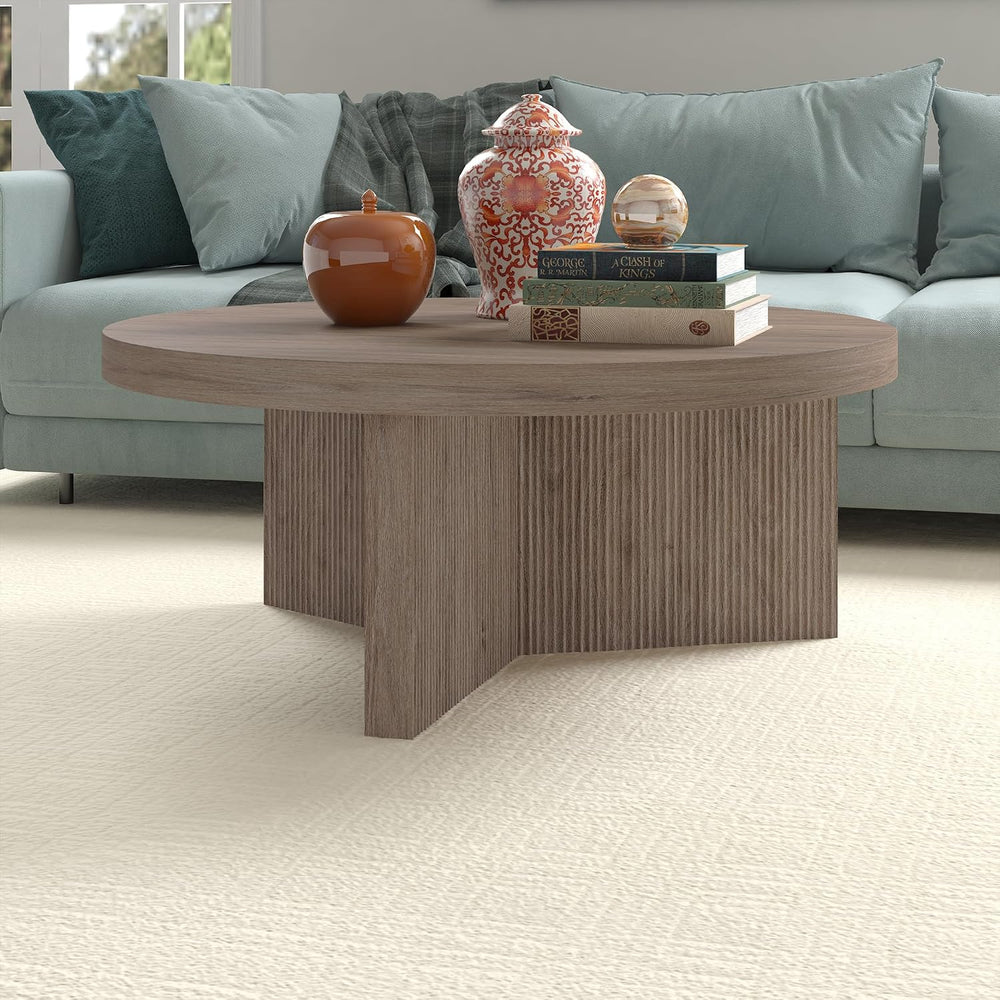 Henn&Hart 36" Scandinavian Fluted Coffee Table, Weathered Gray