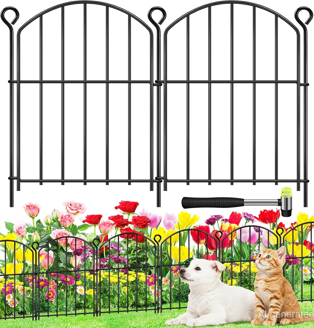 Decorative Garden Fence 17in (H) x25ft (L),Arched Rustproof Metal No Dig
