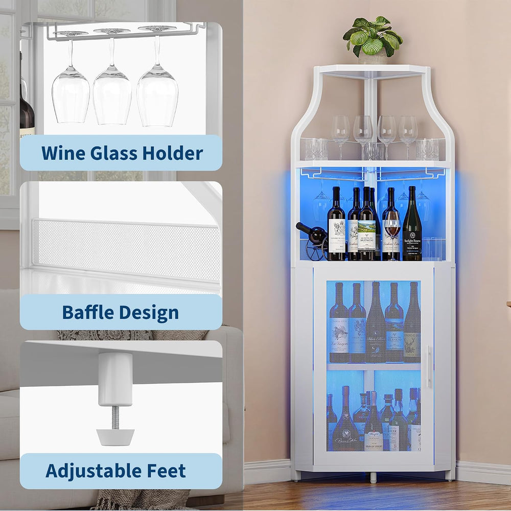 Garvee Corner Bar Cabinet with LED Light Modern Wine Cabinet with Wine Rack &...