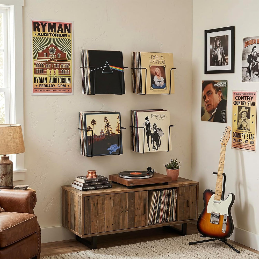 MyGift Set of 4 Black Metal Wire Vinyl Record Display Shelves, Wall Mount
