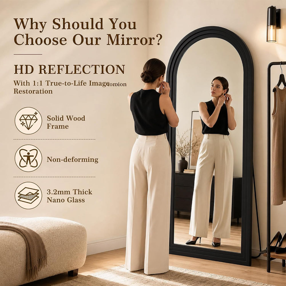 76"x34" Arched Full Length Mirror, Large Wood Floor Mirror, Black
