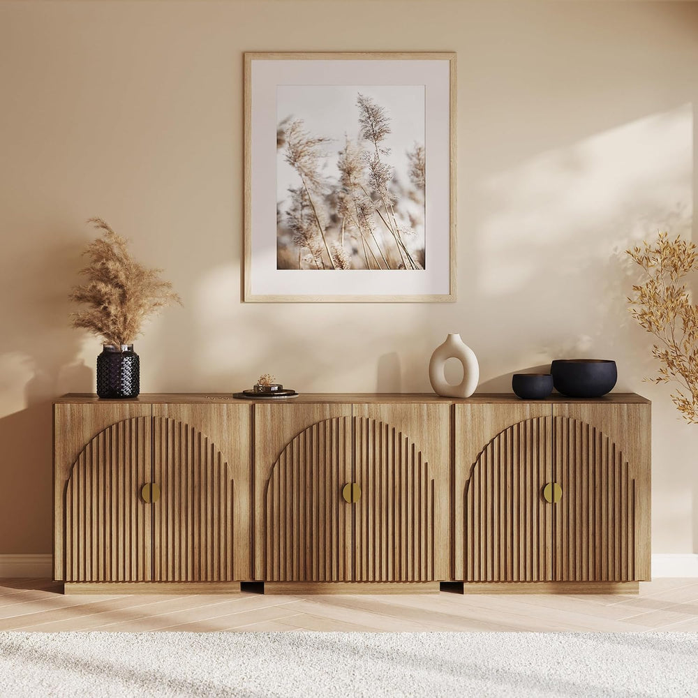 BELLEZE Set of 3 33" Stacked Sideboard Buffet Cabinet - Caramel Brown