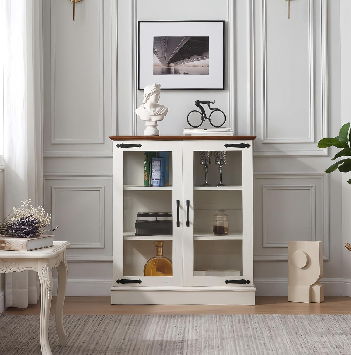 FOREST GRAVITY 31.5'' Small Display Buffet Cabinet with Glass Doors