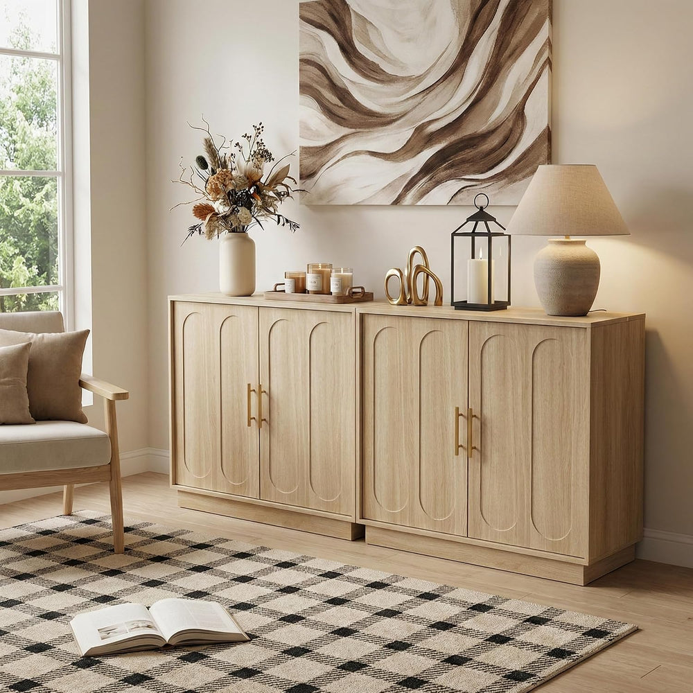 holzart 31.5" Modern 2 Door Storage Cabinet, Light Oak Sideboard Buffet ...