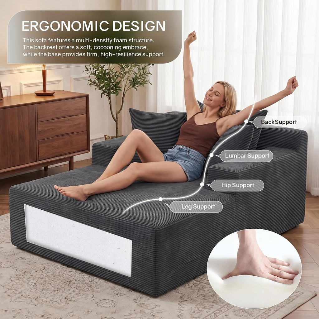 66" Chaise Lounge Chair Indoor, Oversized Lounge Chair with 3 Pillows, Cloud Reading Chair for Living Room Bedroom, Deep Seat Sleeper Couch, No Assembly Required