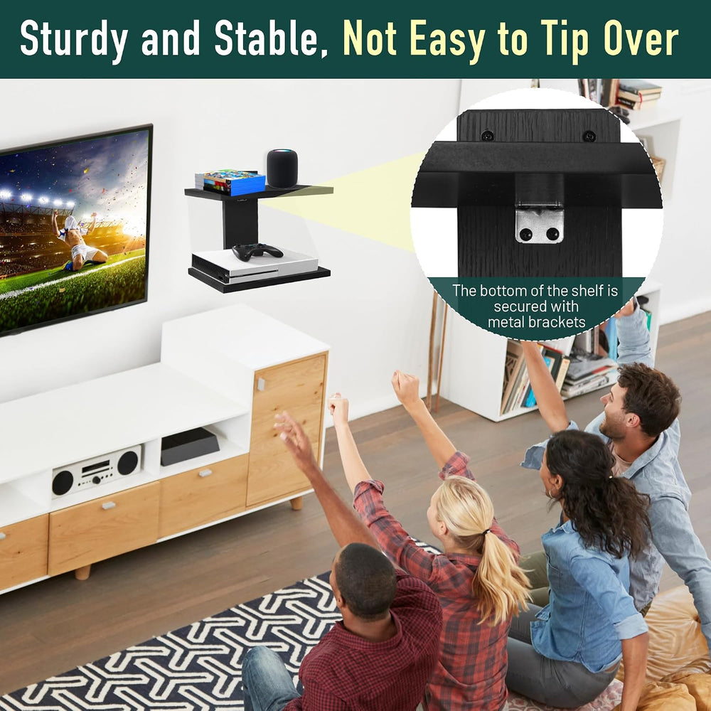 2‑Tier Floating Wall Mount TV Shelf for Projector & DVD Player,Black