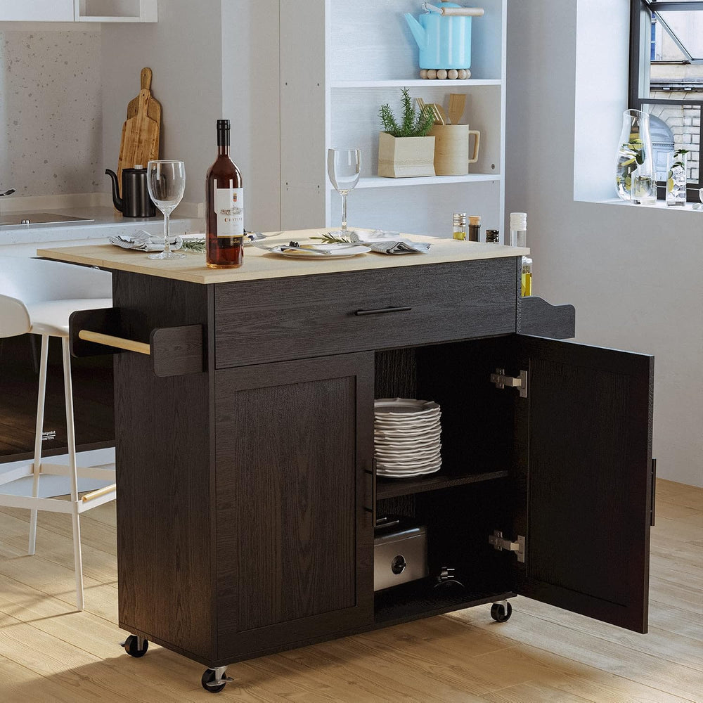 IRONCK Kitchen Island Table on Wheels with Drop Leaf, 47.25" Wide Black