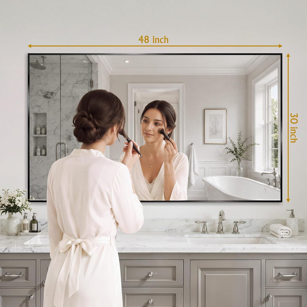 30"x48" Black Bathroom Mirror Wall Mounted for Over Sink