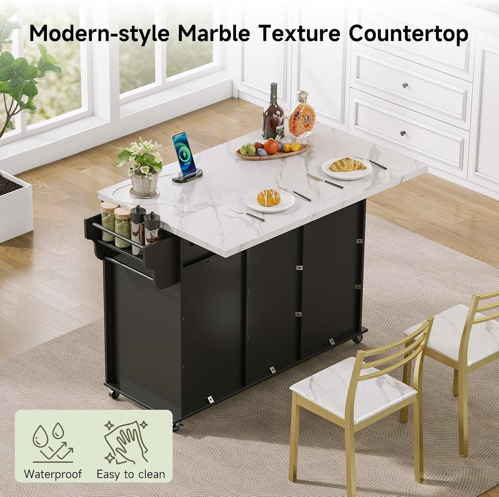 ONBRILL 47" Kitchen Island with 2 Storage Cabinets & 5 Drawers, Black