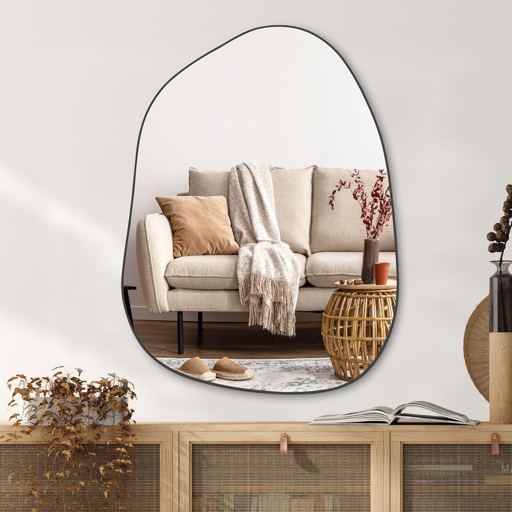 PERFNIQUE Irregular Asymmetrical Wall Mirror, 32"x24" Black Bathroo...