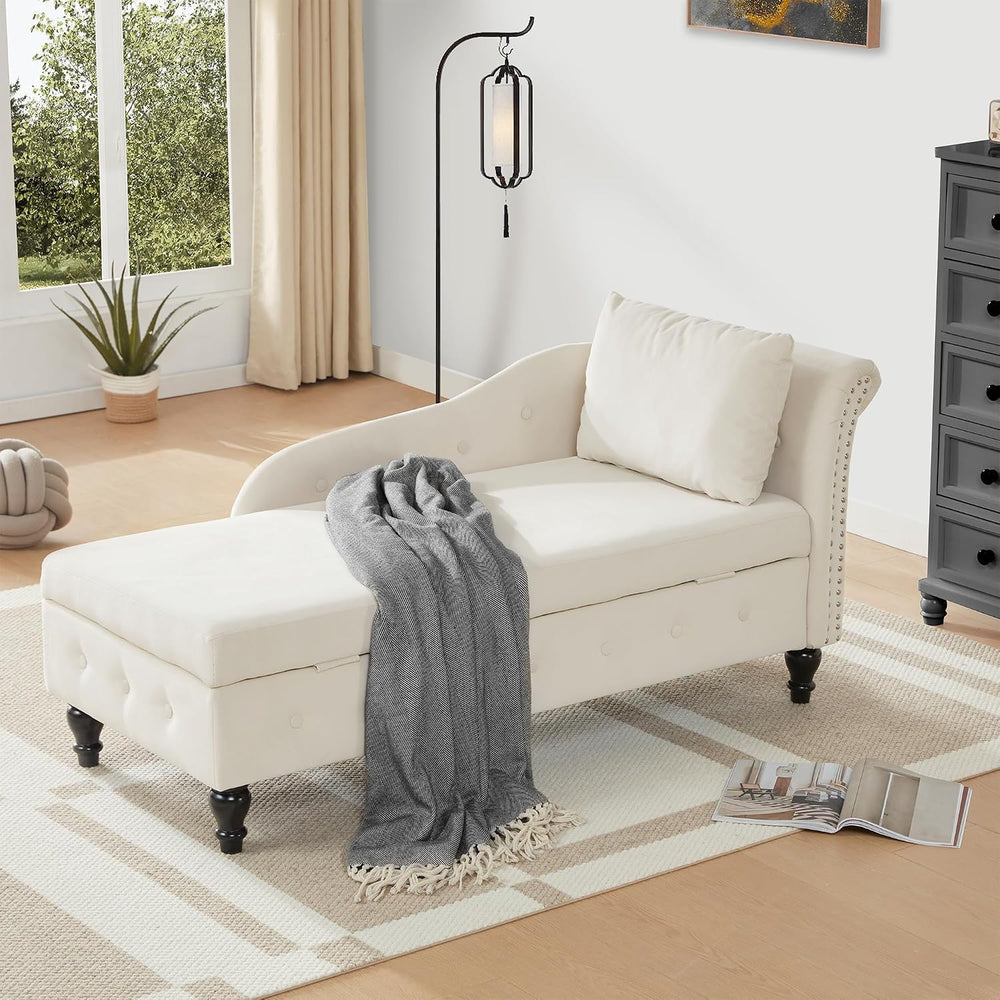 Iroomy Left Chaise Lounge Indoor with Storage,Beige