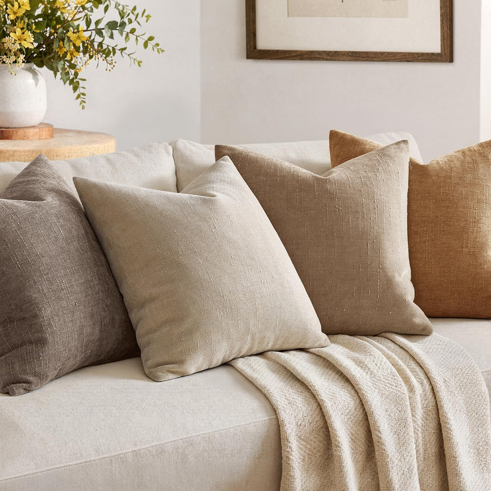 MIULEE 26x26 Inch Euro Textured Chenille Throw Pillow Covers Beige