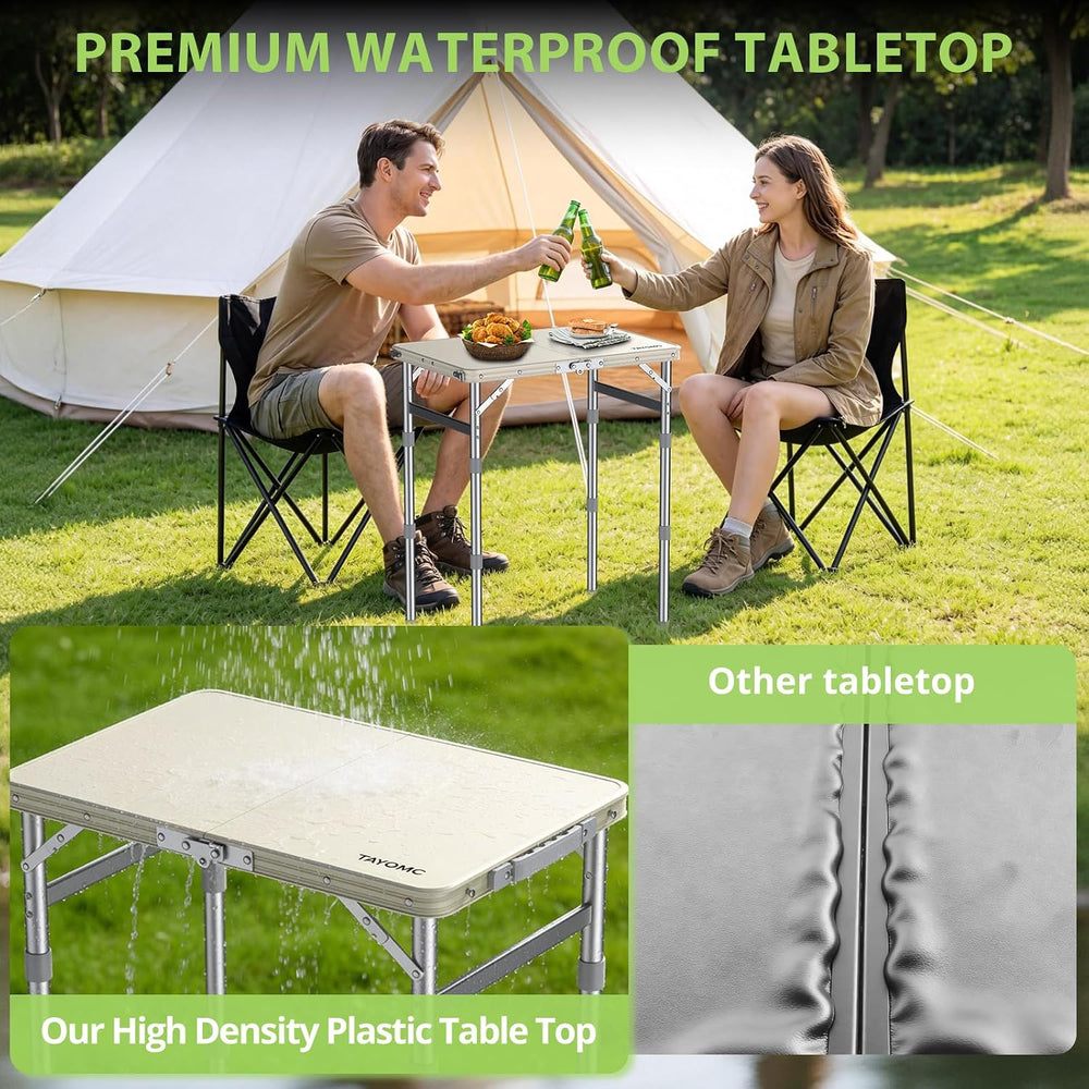 2ft Plastic Folding Camping Table, 3 Adjustable Height Waterproof Small Foldi...