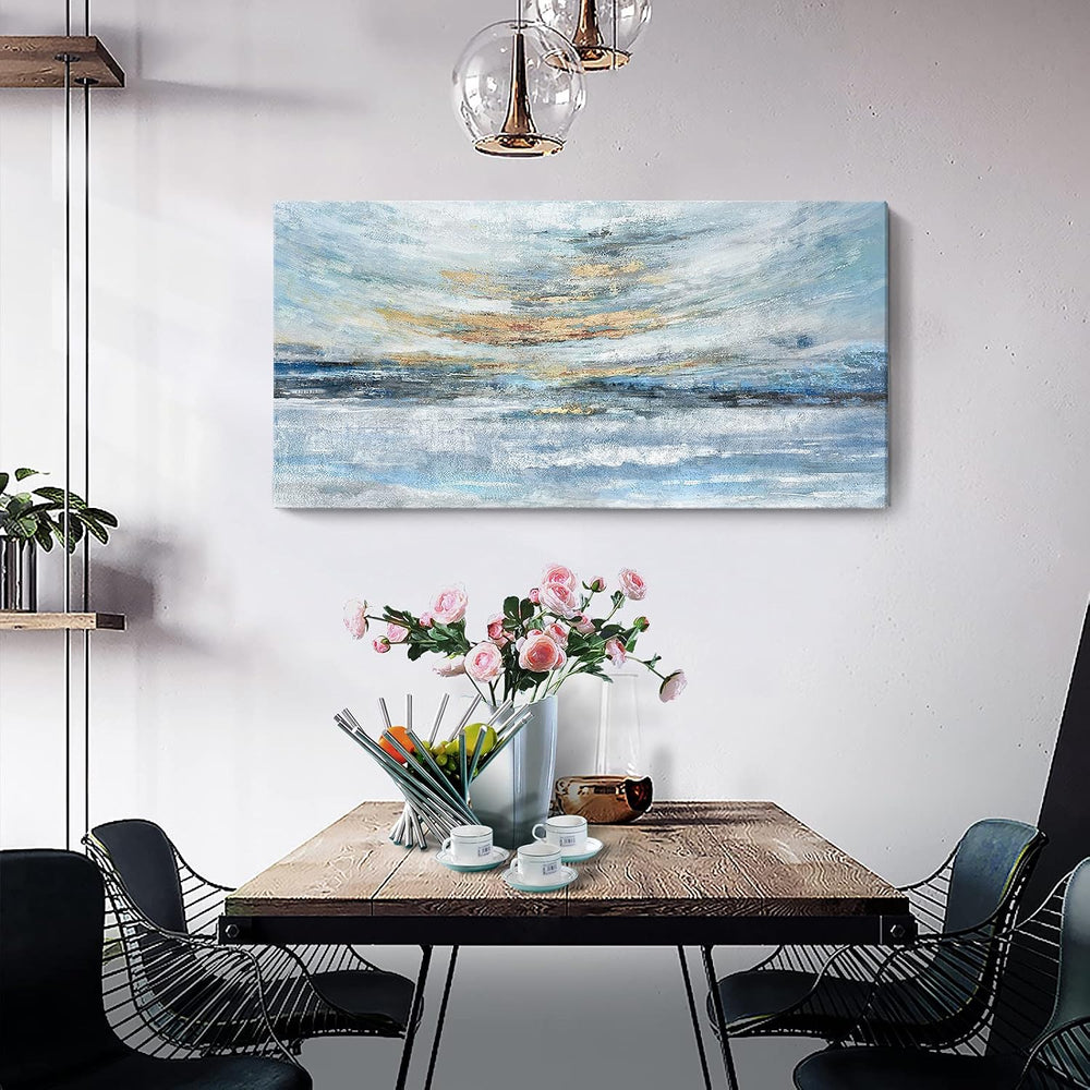 Nicetop Large Ocean Canvas Wall Art 48x24 Abstract Coastal Blue Gold