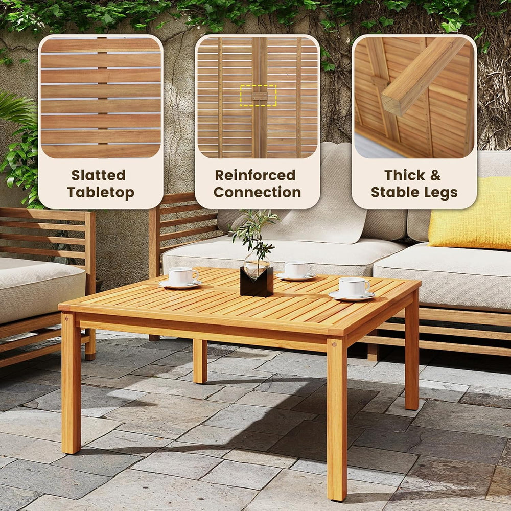 Outdoor Coffee Table, Acacia Wood Side Table With Slatted Tabletop, Square Pa...