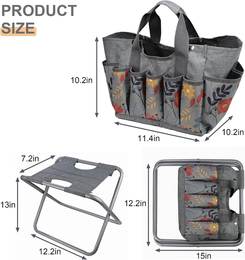 MDSTOP Folding Gardening Stool with Detachable Storage Tote Bag, Gardening To...