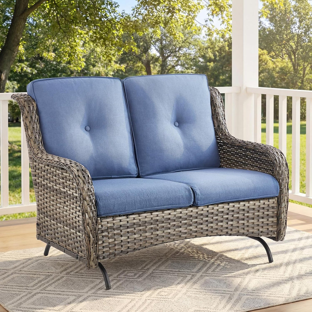 Patio Loveseat Sofa, Outdoor Wicker Loveseat with Luxury Thick Cushion, All-W...