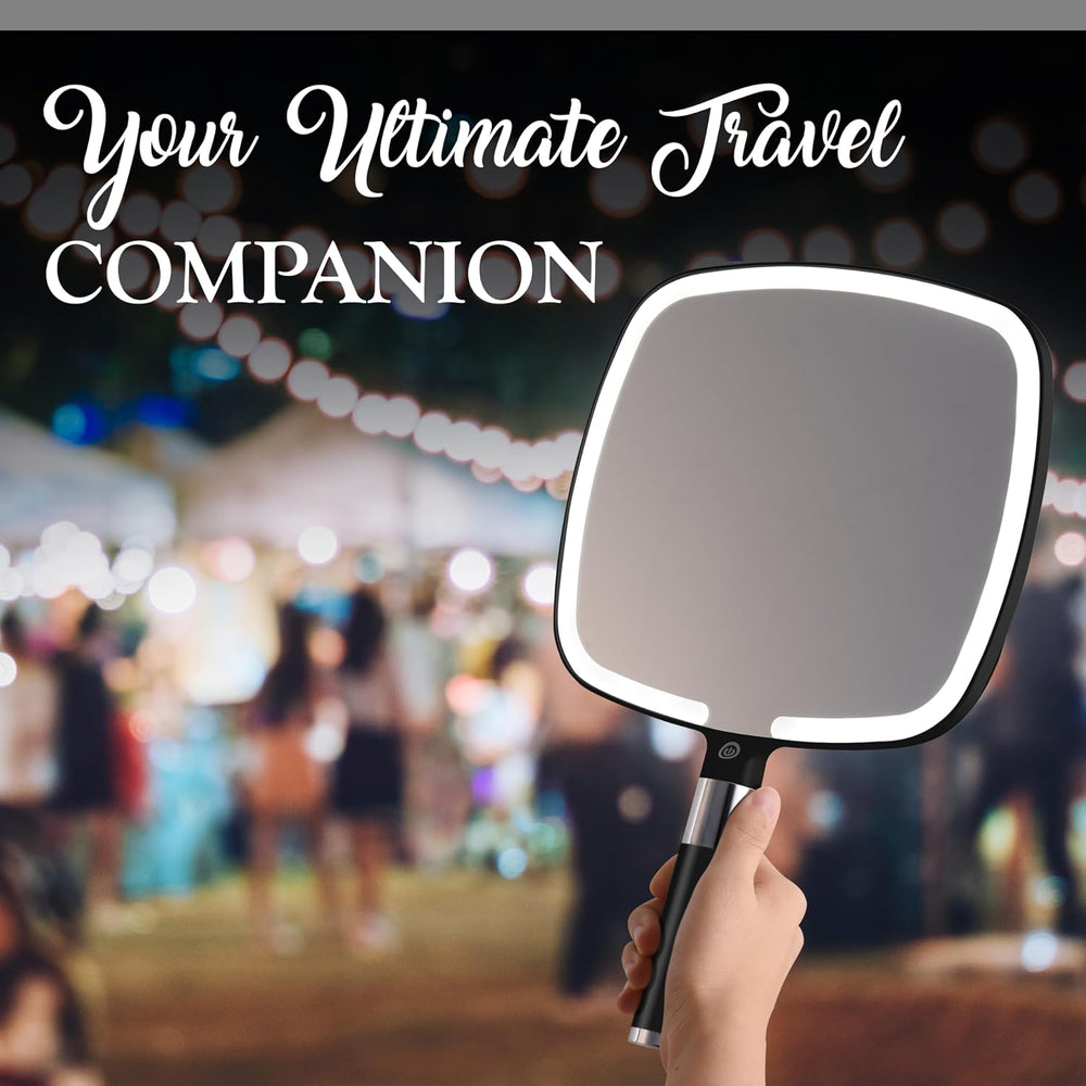 MIRRORVANA Lighted Travel Makeup Mirror, LED Handheld, 9" x 13" (Bl...