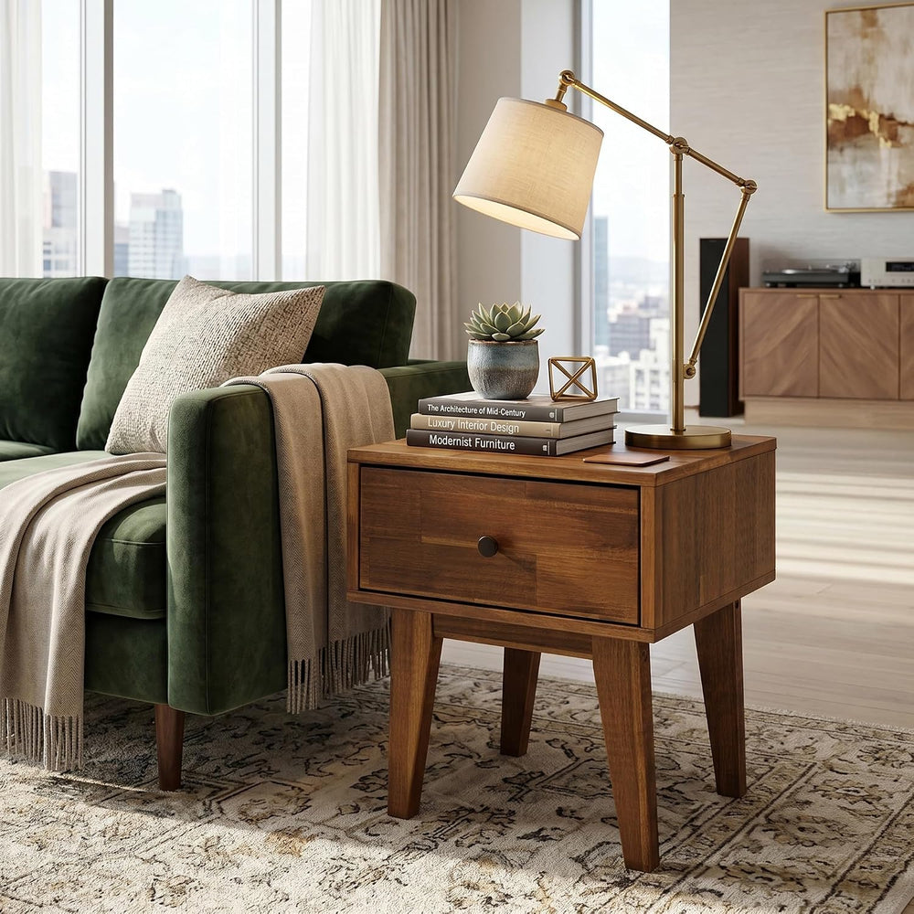Acacia Sofia Nightstand with Drawer, Bedside Table, Solid Wood Bedside End Ta...
