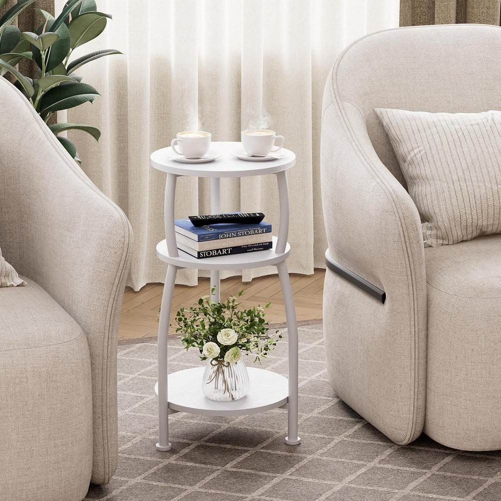 Small Round Side Table, 3-Tier Slim End Table for Small Spaces