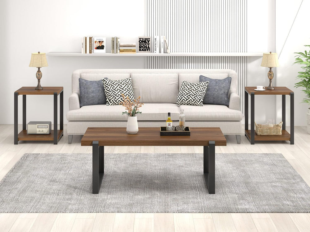 FOLUBAN Modern Coffee Table, Rustic Wood and Metal Center Table, Industrial R...