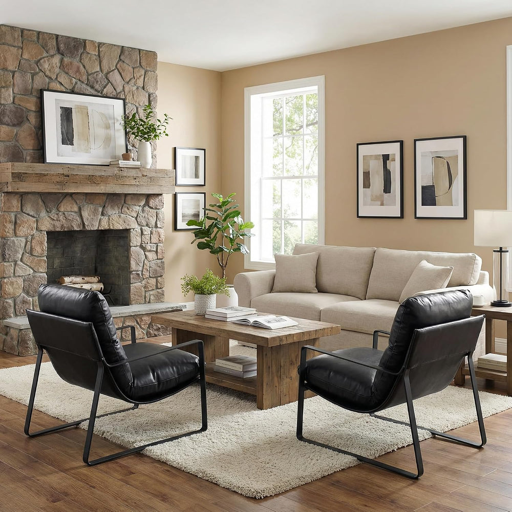 LukeAlon Modern PU Leather Accent Armchair, Black