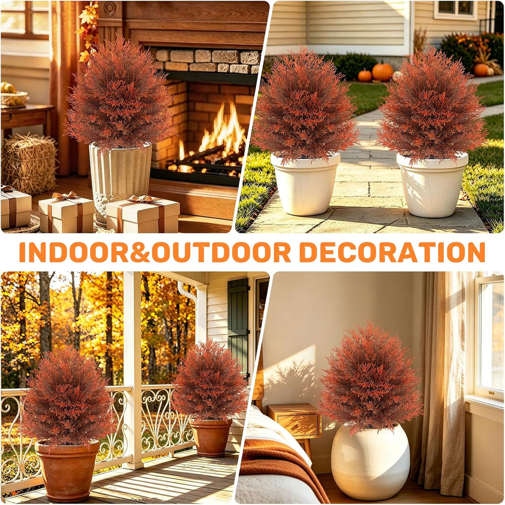2Pack Fall Artificial Cypress Topiary, 24'' Outdoor Fake Bushes