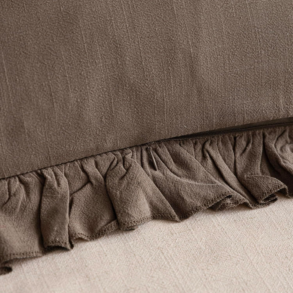 Foindtower Linen Fringe Ruffle Throw Pillow Covers 22×22 Inch Dark Brown