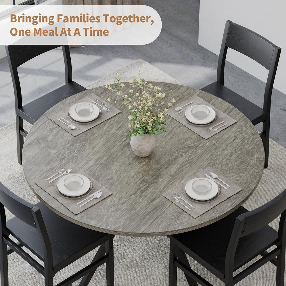 Round Dinner Table for 4, 42 Inch Kitchen & Dining Room Table with Storage