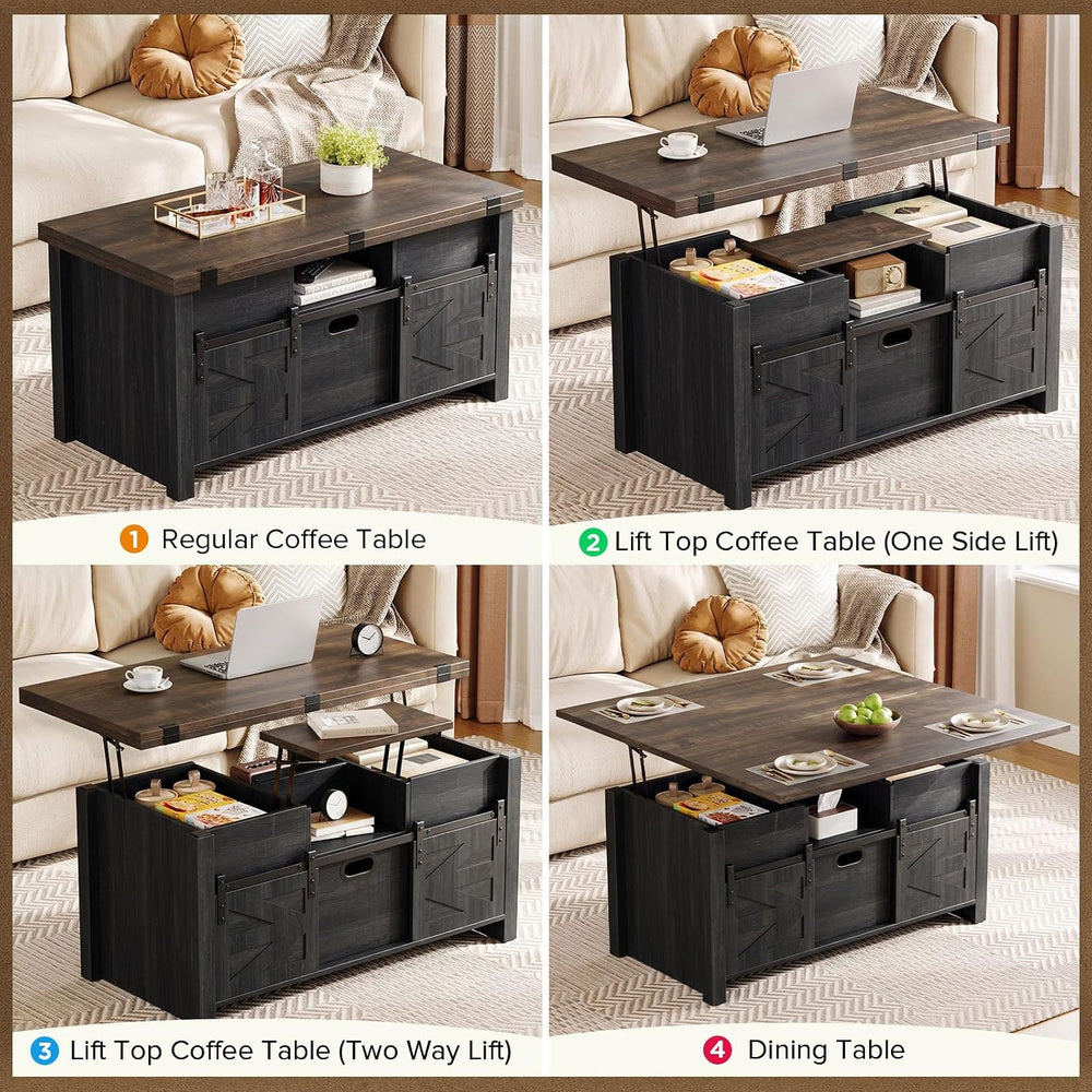 Memobarco 40" Farmhouse Lift Top Coffee Table with Storage Drawers,Black