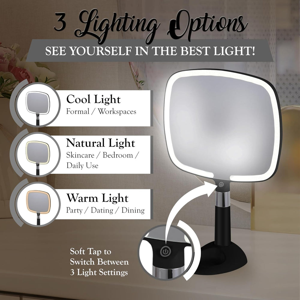 MIRRORVANA Lighted Travel Makeup Mirror, LED Handheld, 9" x 13" (Bl...
