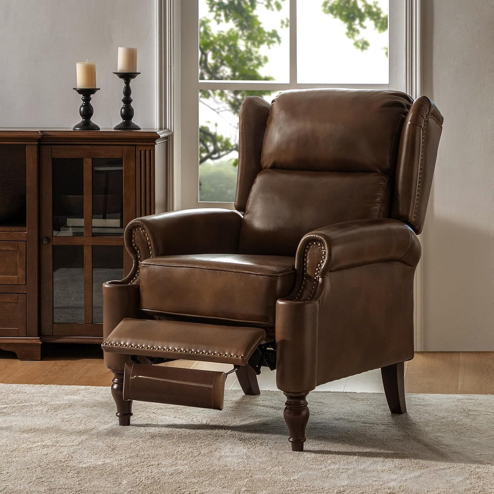 HULALA HOME Genuine Leather Recliner Chair for Living Room, Classic Nailhead ...