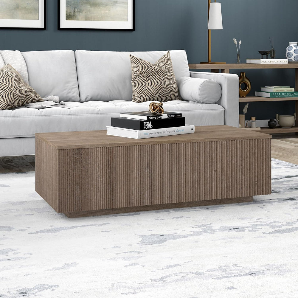 Henn&Hart 48" Modern Fluted Coffee Table, Weathered Gray
