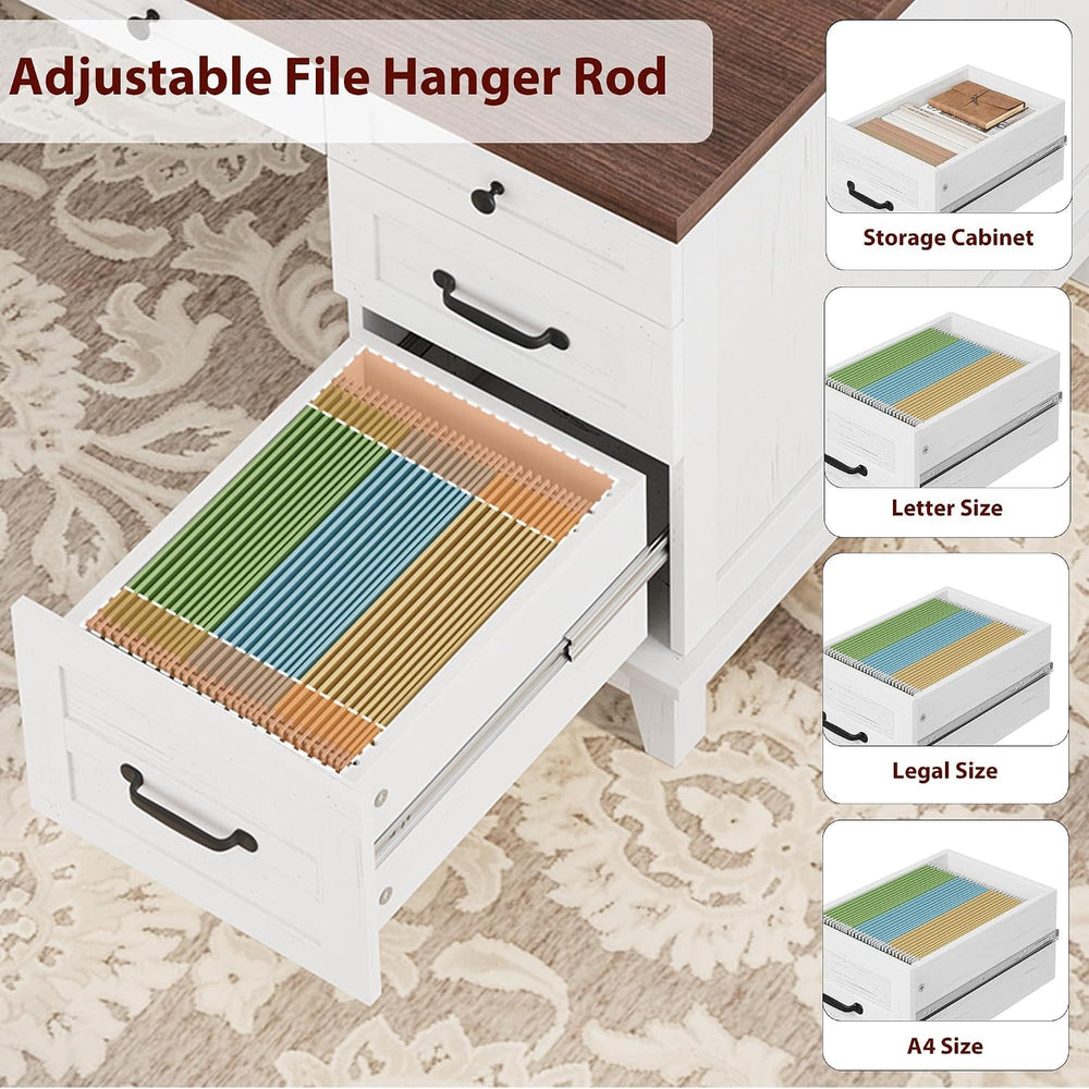 IDEALHOUSE 60" Farmhouse Home Office Executive Computer Desk with Drawers