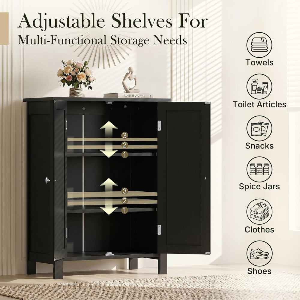 SUPER DEAL Modern Bathroom Floor Storage Cabinet with Adjustable Shelf and Do...