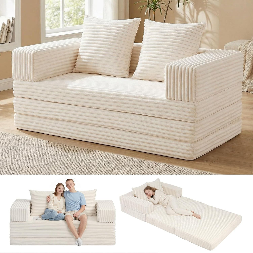 Convertible Sofa Bed, 4-in-1 Boneless Loveseat with Removable Armrests Backre...