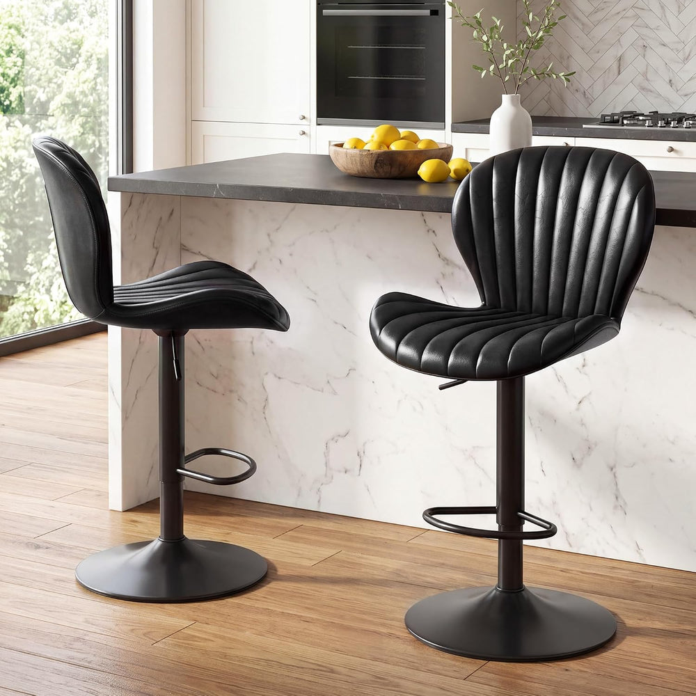 LIVELYGLOW Swivel Bar Stools Set of 2, PU Leather Chairs for Kitchen Black