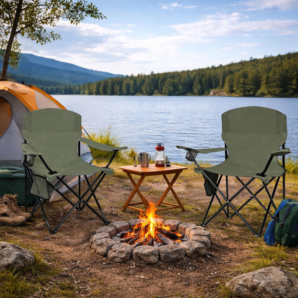 Camping Chair 2 Pack Portable Folding Chair, Supports 300lbs, Green
