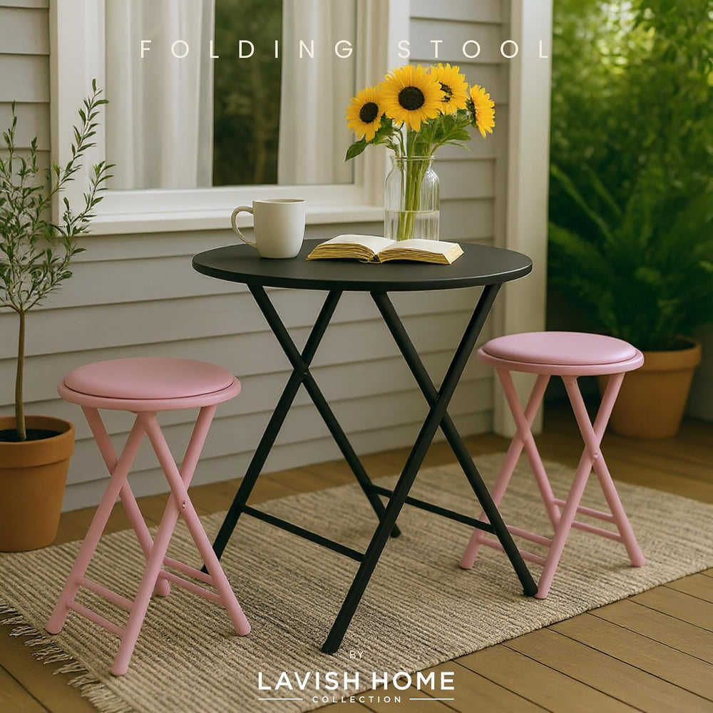 Lavish Home Folding Stool with Padded Backless Seat Set of 2, Pink, 24”