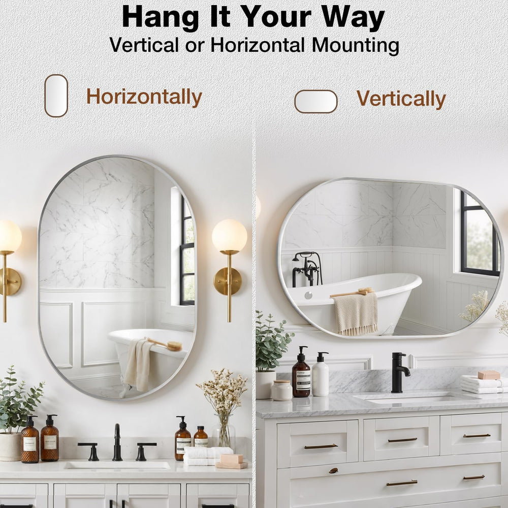 24"x36" Brushed Nickel Oval Bathroom Mirror for Over Sink, Vanity M...