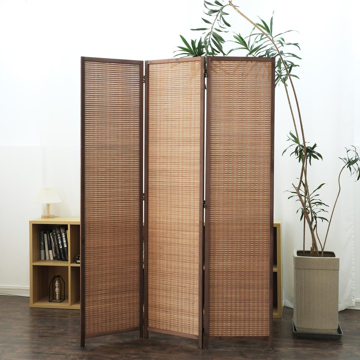 Furnnylane 3 Panel Bamboo Room Divider - 5.6 ft Tall Folding Privacy Screen for Room Separation, Natural Brown Freestanding Partition Wall for Home Office (67" H x 46" W)