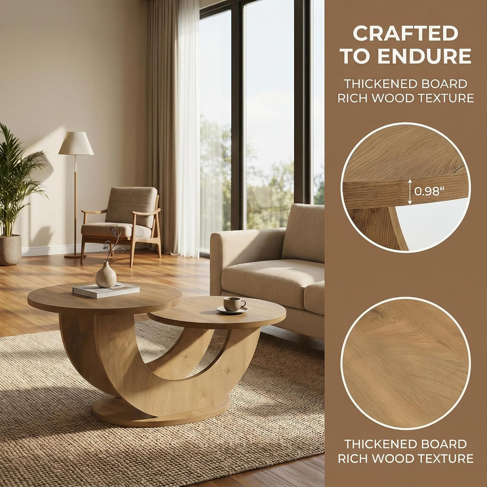 Tribesigns 45.3" Round Wooden Coffee Table, 2-Tier Farmhouse Center Table
