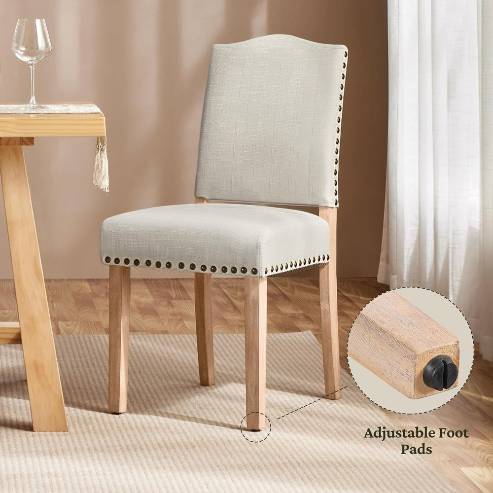 Yaheetech Dining Chairs Set of 4 Fabric Kitchen Chairs Nailhead Trim Beige