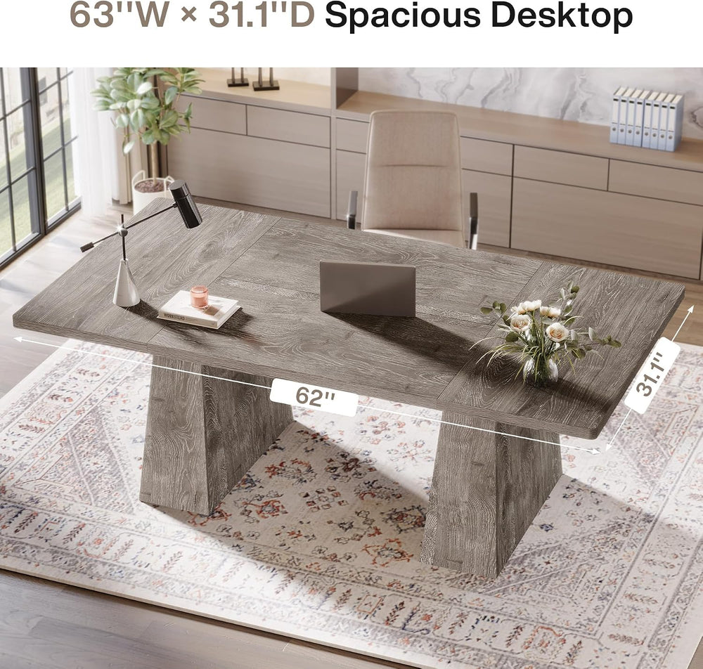 Tribesigns 63-Inch Executive Desk, Large Office Computer Desk with Double Ped...