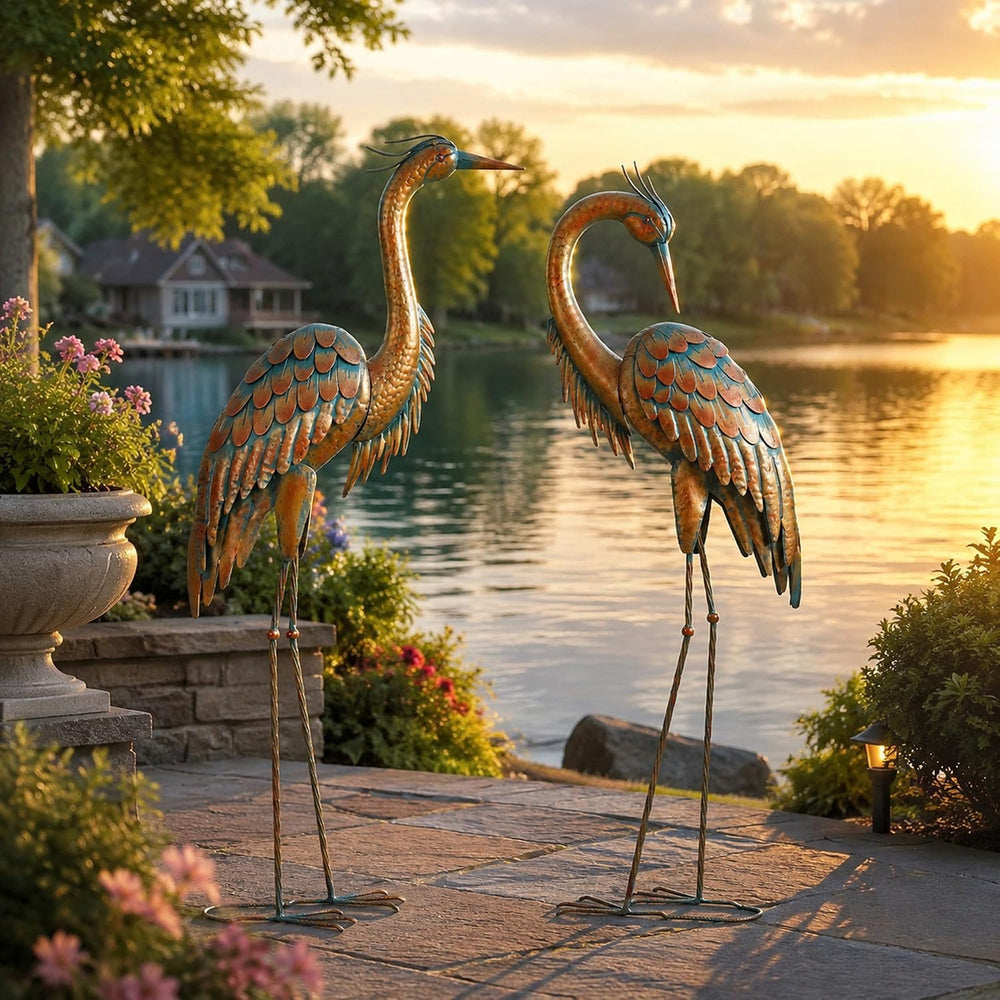 45.3" Heron Statues Outdoor,Extra-Large Metal Yard Art Set of 2