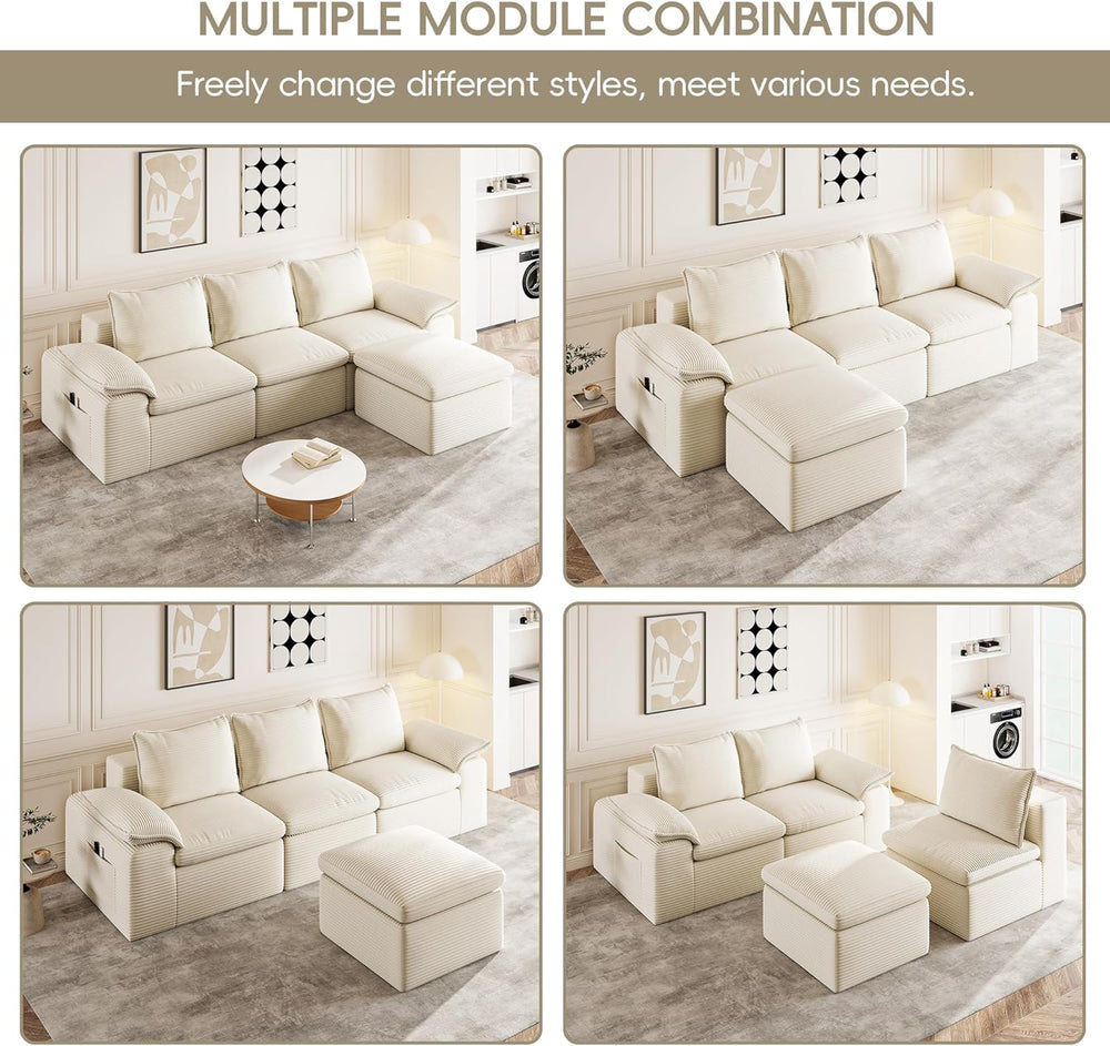 2Pcs Cloud Sectional Couch Sets, Convertible Modular Sofa. Beige