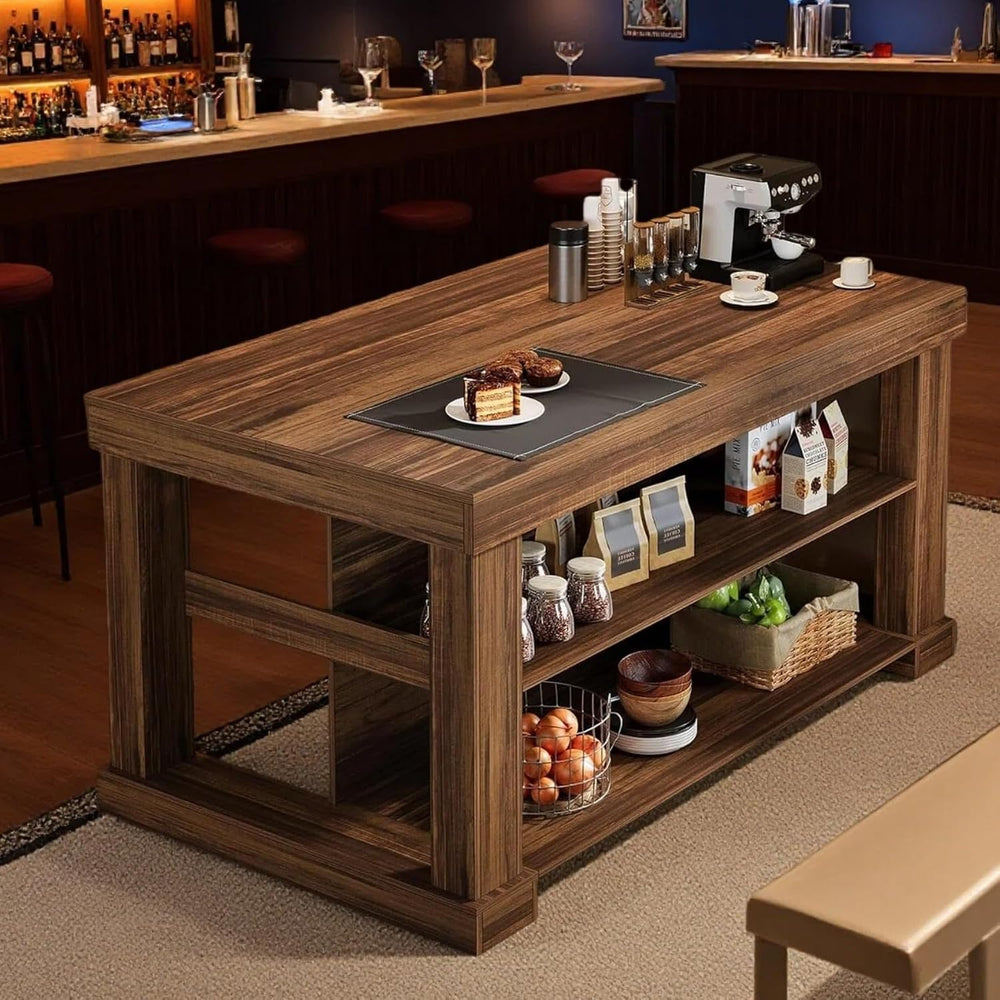 Tribesigns Kitchen Island with Storage, 55-Inch Farmhouse Stationary Island T...