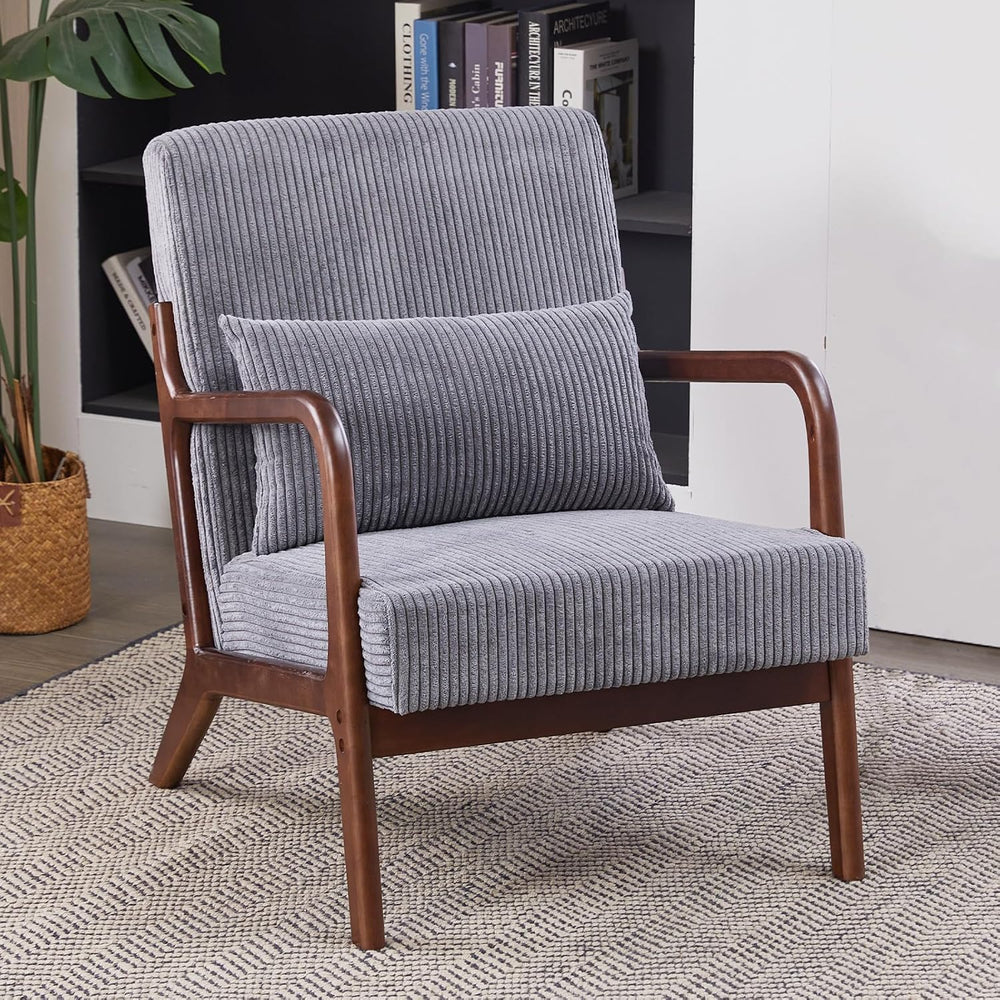 Mid Century Modern Accent Chair, Upholstered Fabric Armchair with Lumbar Pill...